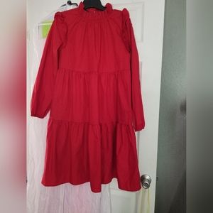Shein Red Ruffle Long Sleeve Dress Womens Med M Medium NWOT